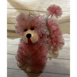 Vintage Kitschy Handmade Plastic Pompom Pom Poms Pink Poodle 9" Dog Unique TubP